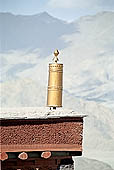 Ladakh - Matho Gompa, projecting roofs in deep red